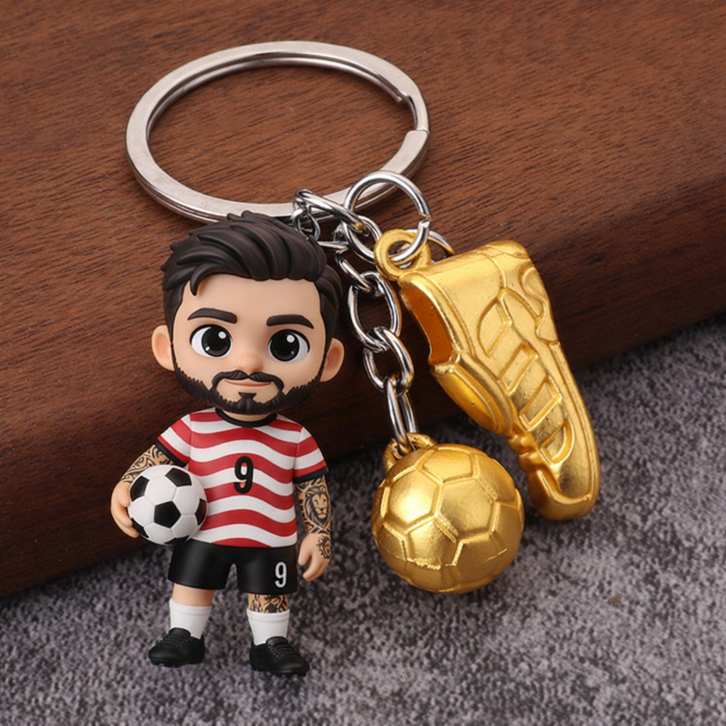 Portachiavi 3D Personalizzato da Foto – Regalo Unico per Amanti del Calcio, Perfetto per il Giorno della Partita