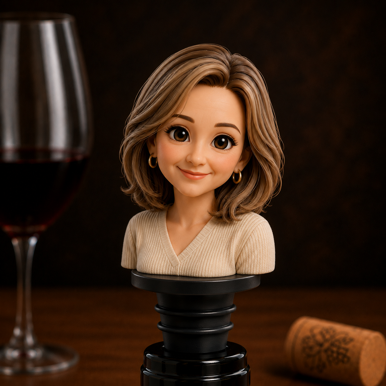 Tappo Per Bottiglia Di Vino Personalizzato Con Busto 3D A Tua Immagine, Regalo Unico Per Gli Amanti Del Vino. - 
