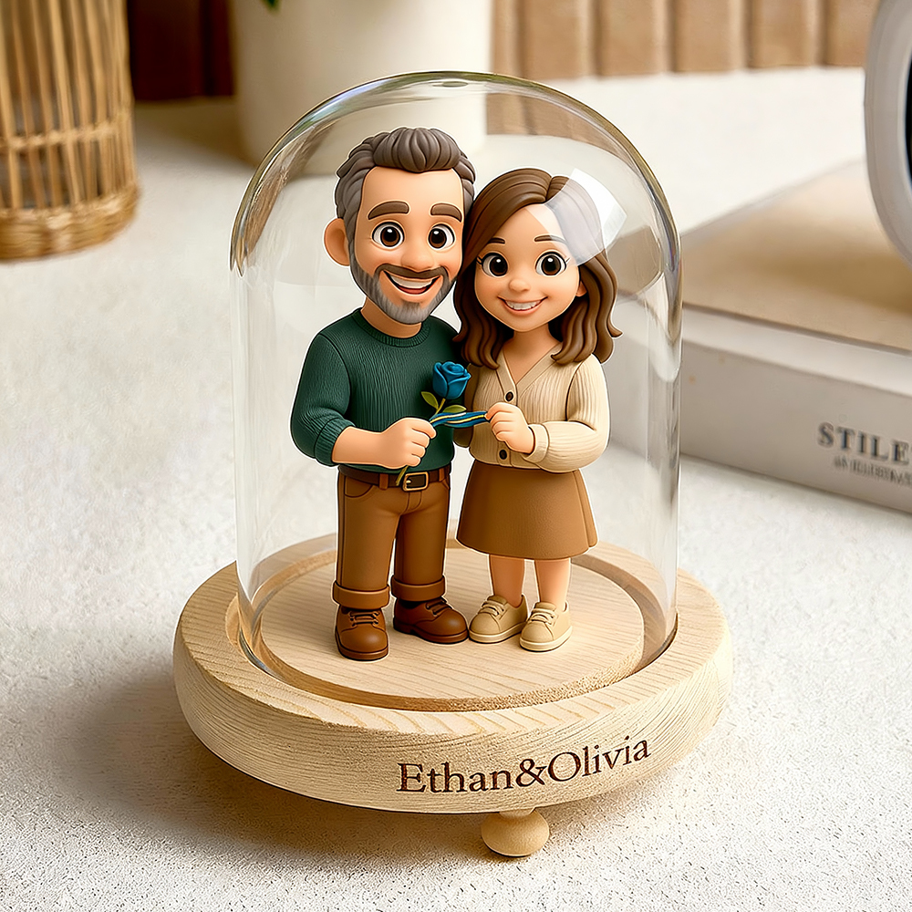 Custom 3D Action Figure Night Lamp from Your Photo Glass Display Dome Personalized Engraved Base Unique Gift for Boyfriend, Girlfriend or Anniversary