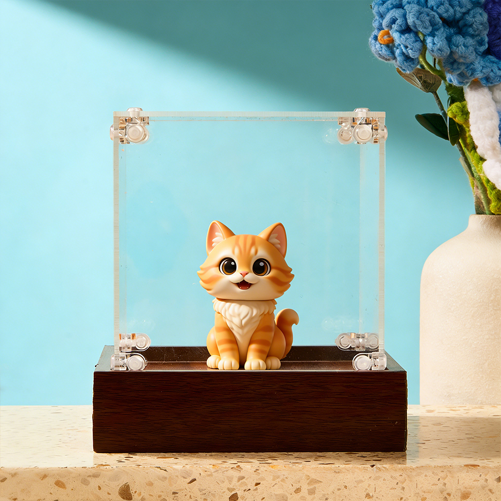 Custom 3D Figurine in Acrylic Display Case with Wooden Base From Your Photo Personalized Romantic Gift for Anniversary Wedding Valentine