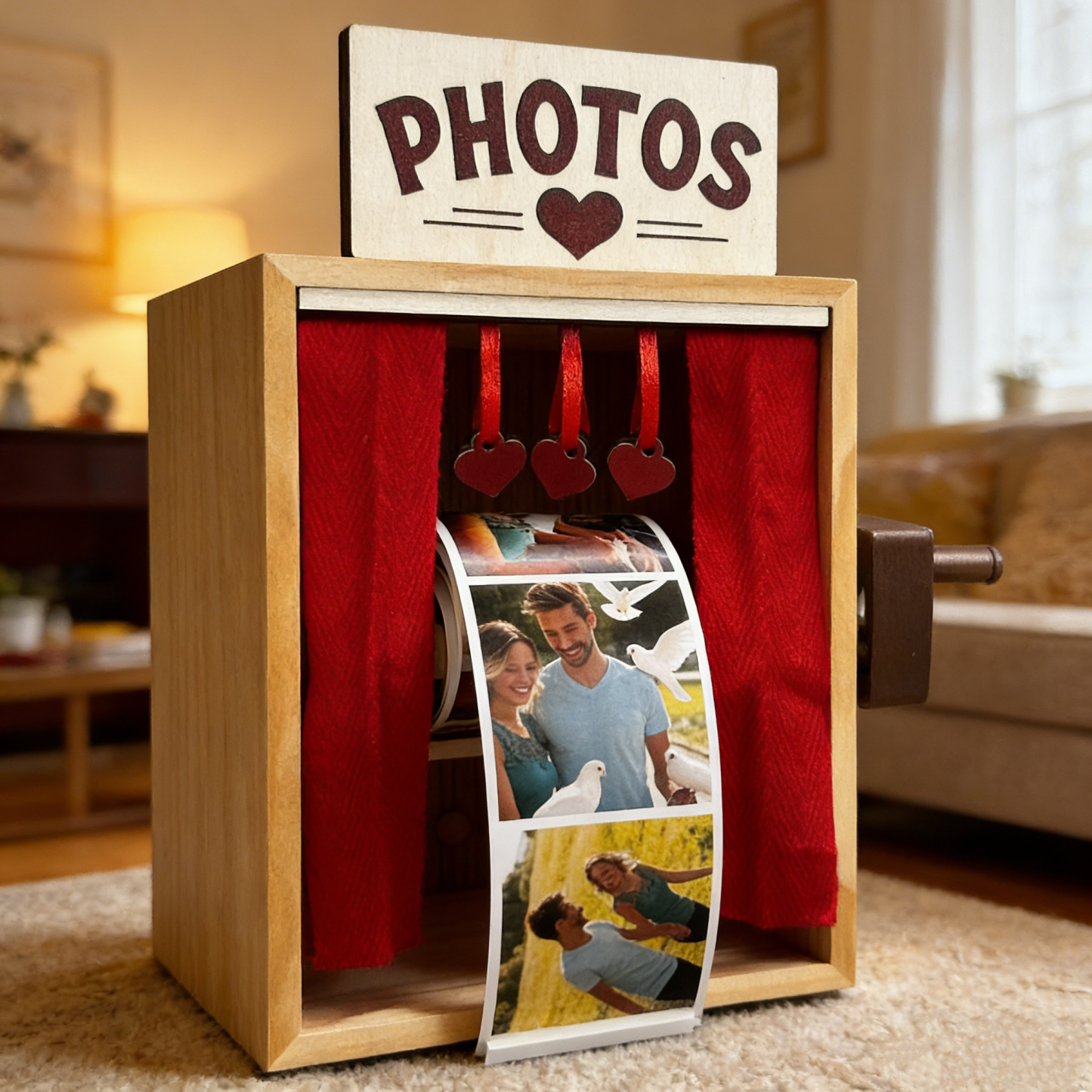 Espositore Fotografico Personalizzato a Manovella con Foto Scorrevoli Regalo Ricordo per Coppie