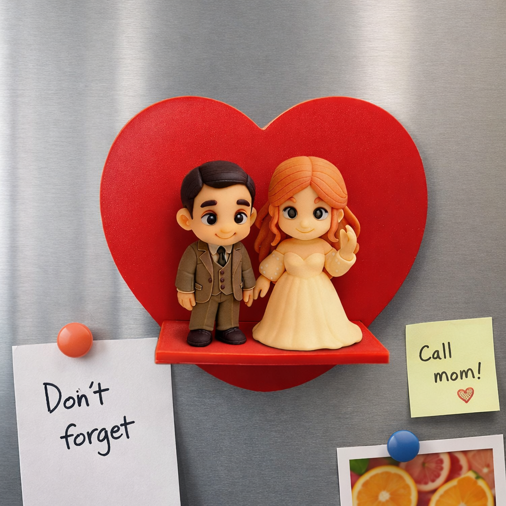 Custom 3D Figure Doll Personalized Fridge Magnet Heart Shaped Display Mini Figure Fridge Decor Romantic Gift For Lovers