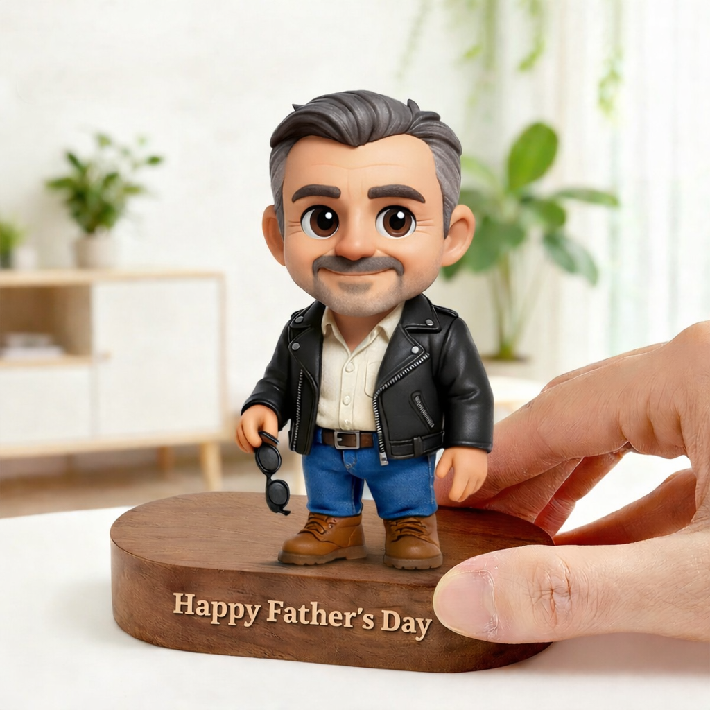 Statuetta 3D Personalizzata con Base in Legno Incisa, Nome e Messaggio Personalizzati – Supporto in Legno Massello, Regalo Personalizzato per Papà, Festa del Papà,