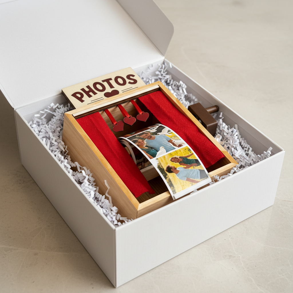 Espositore Fotografico Personalizzato a Manovella con Foto Scorrevoli Regalo Ricordo per Coppie