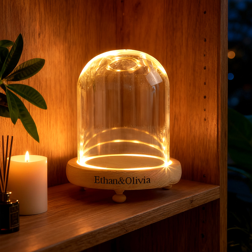Lampada Notturna A Cupola In Vetro Con Incisione Personalizzata, Lampada Led Personalizzata Con Nome O Messaggio - 
