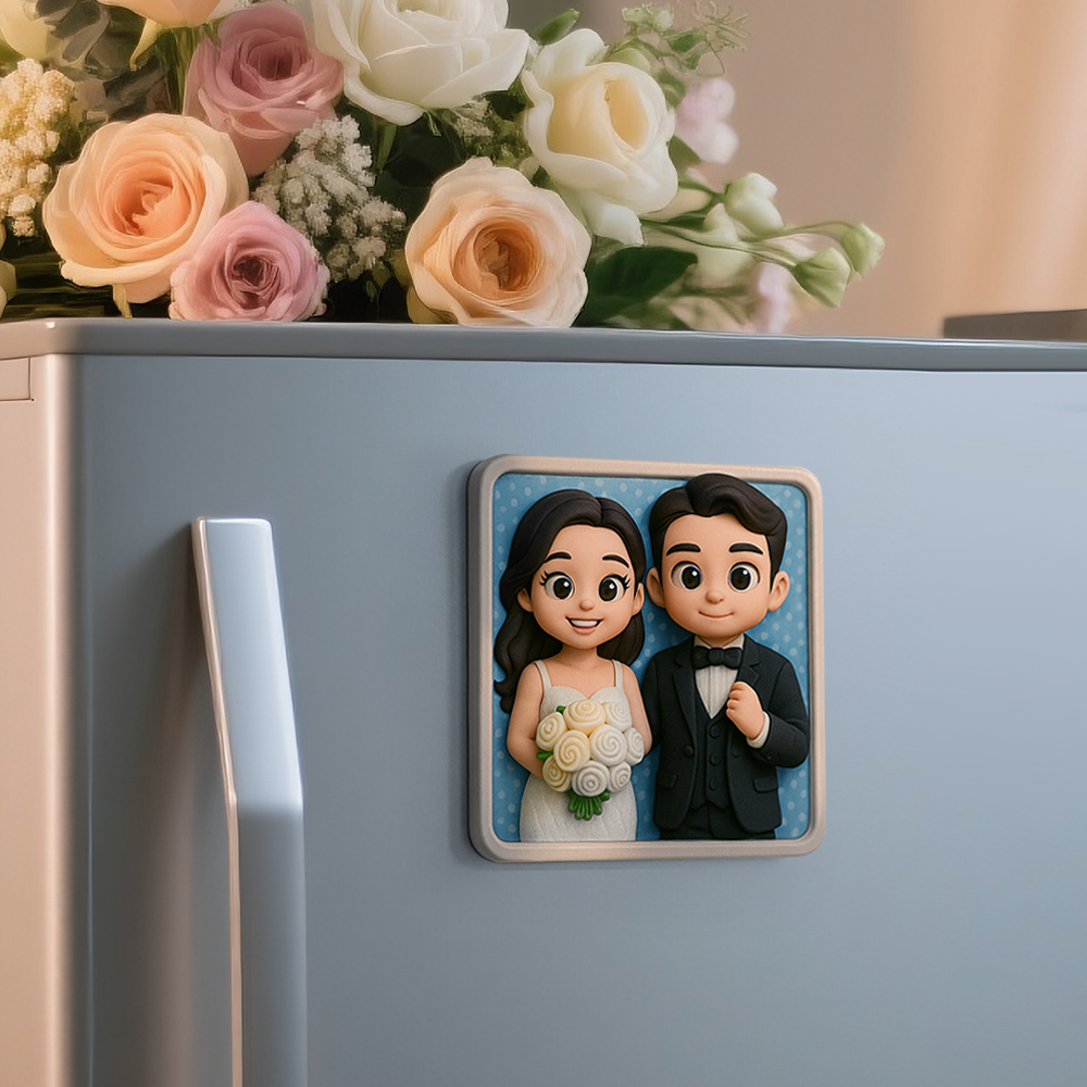 Custom Couple Cartoon Fridge Magnet from Photo Personalized 3D Mini Character Gift for Boyfriend or Girlfriend