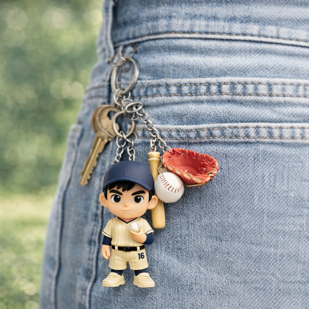 Portachiavi Con Figura 3d Personalizzata Con Foto. Mini Figura Personalizzata A Partire Dalla Tua Foto. Portachiavi Personalizzato 3d Di Un Giocatore Di Baseball. Regalo Per I Tifosi. Ricordo Del Giorno Della Partita. Appassionati Di Sport. - 