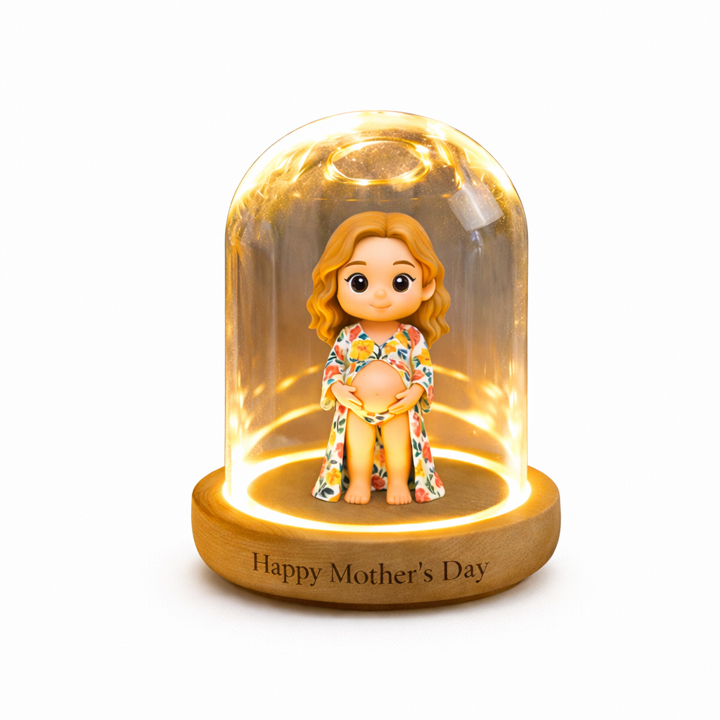 Figura 3D Personalizzata da Foto con Campana in Vetro e Lampada Mini Statuina su Misura Regalo Unico per Mamma Ricordo Decorazione Casa Festa della Mamma