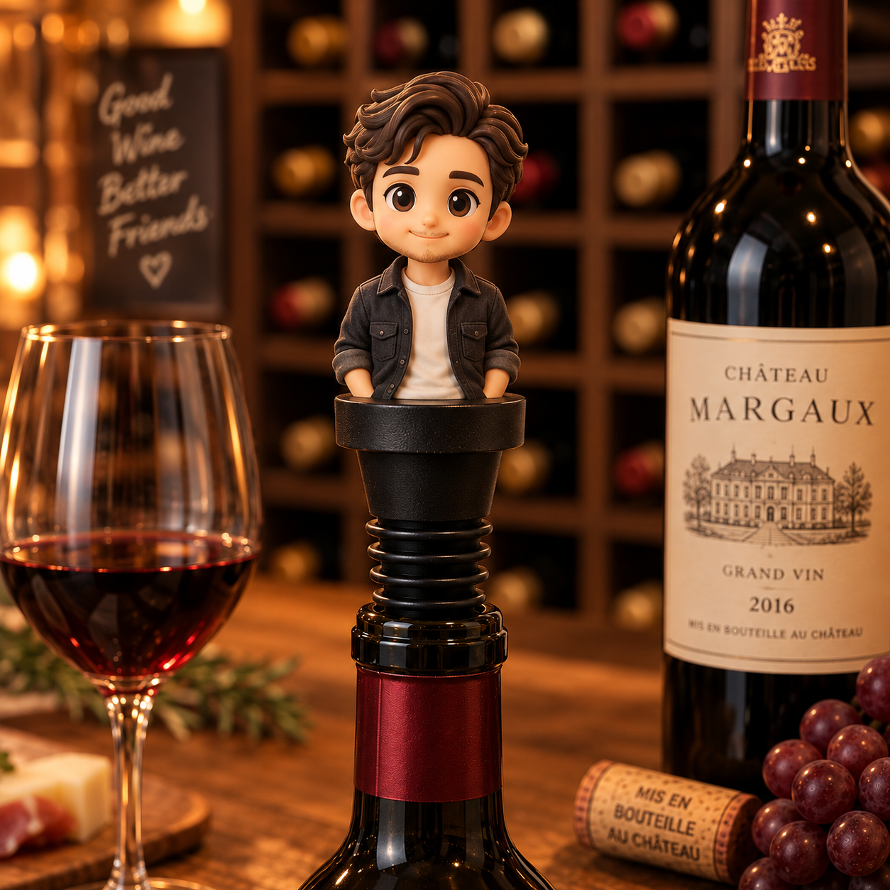 Tappo Per Bottiglia Di Vino Personalizzato Con Busto 3D Da Foto, Regalo Personalizzato Per Lui, Regalo Unico Per Gli Amanti Del Vino. - 