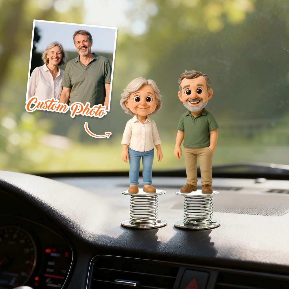 Custom 3D Figure Car Ornament Personalized Spring-Shake Dashboard Figure DIY Car Decoration Gift for Anniversary