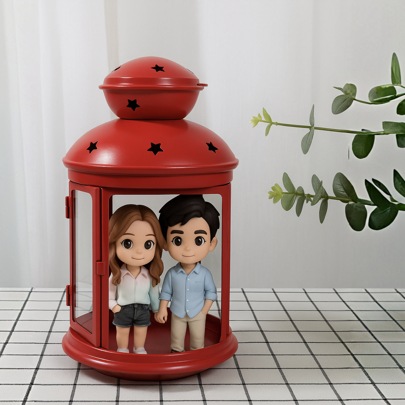 Custom 3D Figurine in Christmas lantern Vintage Cute Christmas Ambient Light Personalized Mini Figure Display Photo Figure Gift Holiday Decor for friends, couple