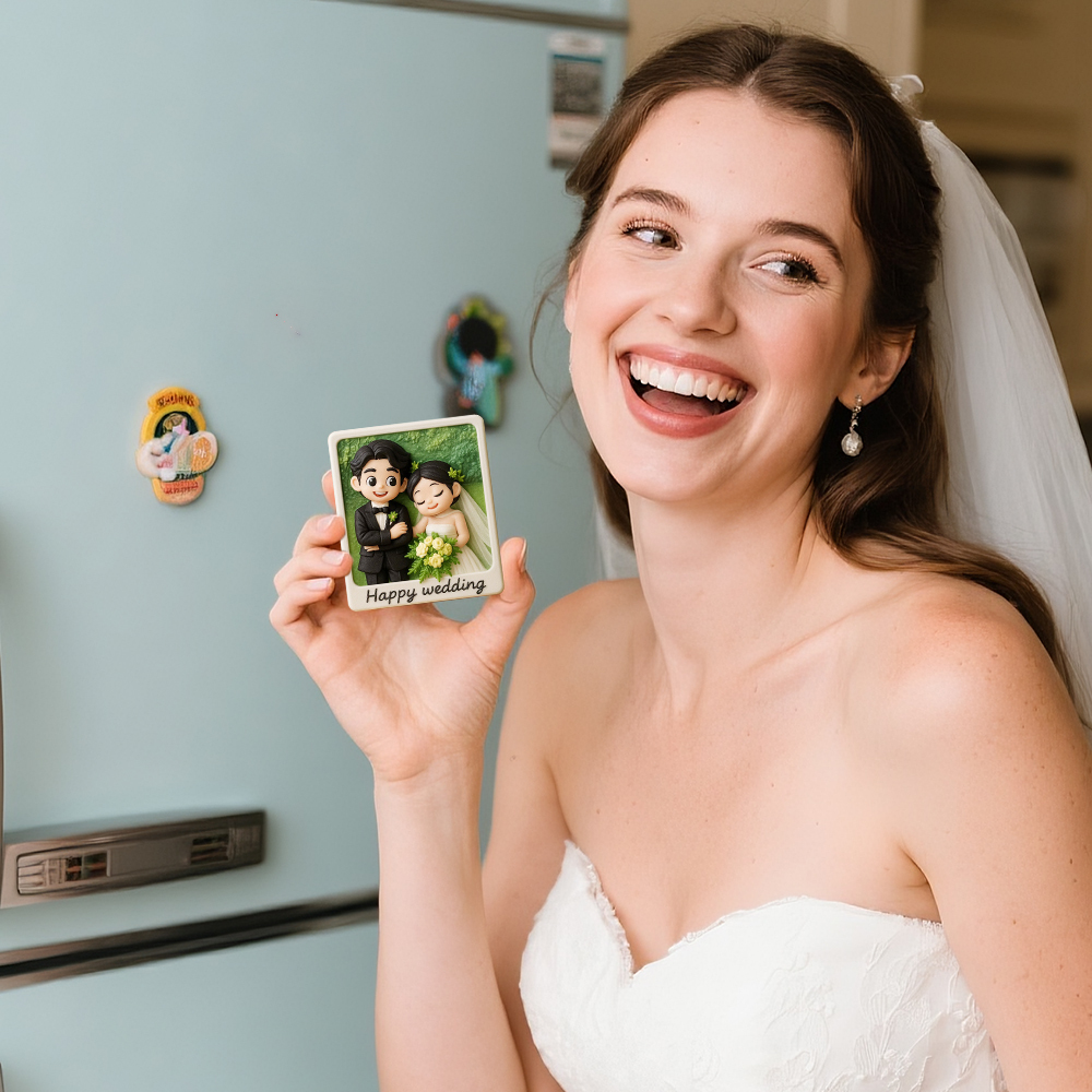 Custom Couple Cartoon Fridge Magnet from Photo Personalized 3D Mini Character Gift for Boyfriend or Girlfriend
