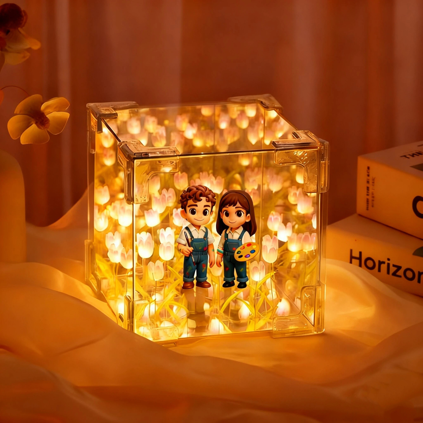 Custom 3D Figurine Tulip Night Light Personalized Photo Model Lamp, Unique Creative Gift for Couple, Friend & Lover