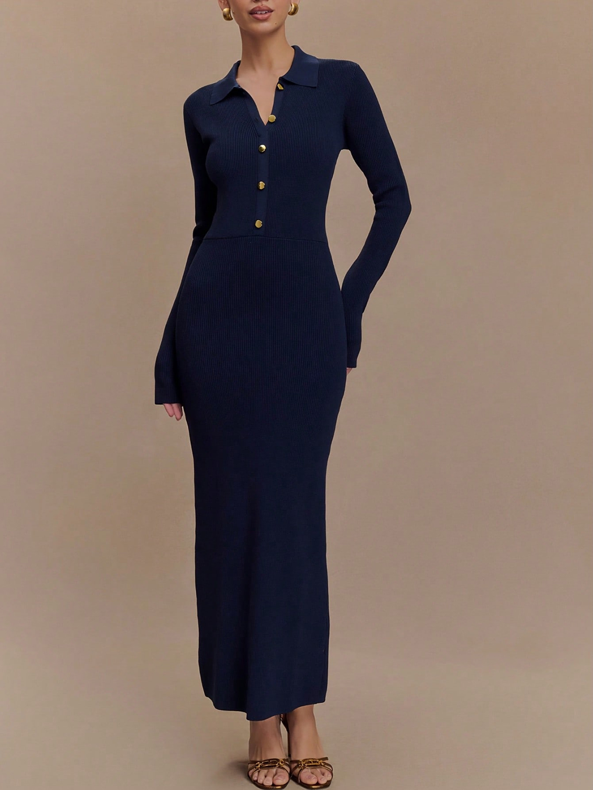 Slim-Fit Buttoned Knitted Dress