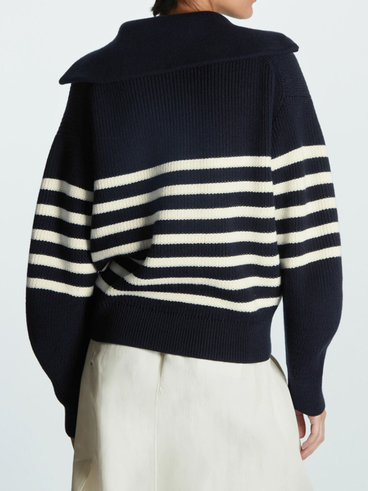 Women's Lapel Striped Pullover Zipper Sweater