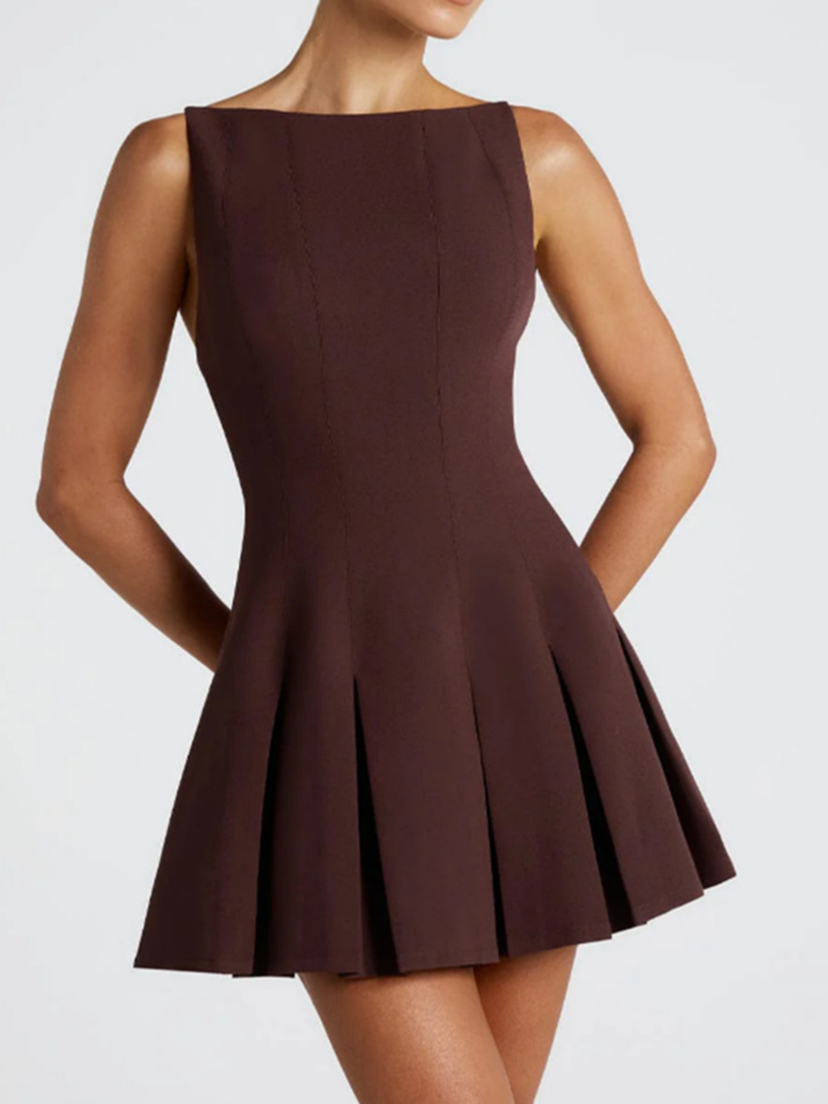 Women's Sleeveless Wide-hem Pleated Waist Mini Dress