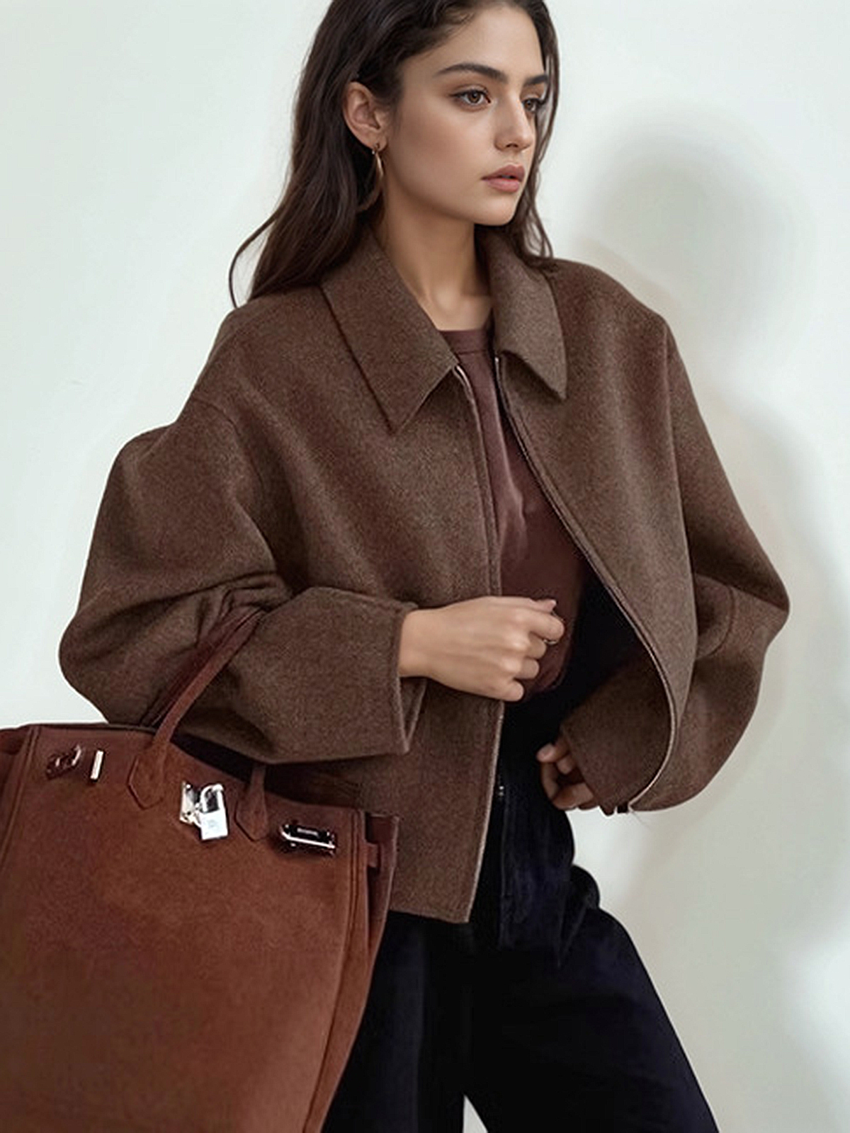 Women's Lapel Long-Sleeved Zipper Jacket