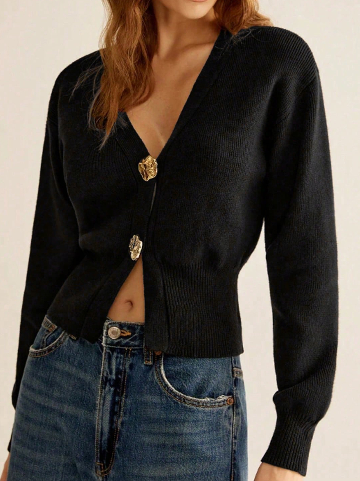 Women's Solid Color Long-Sleeved Button-Down Cardigan