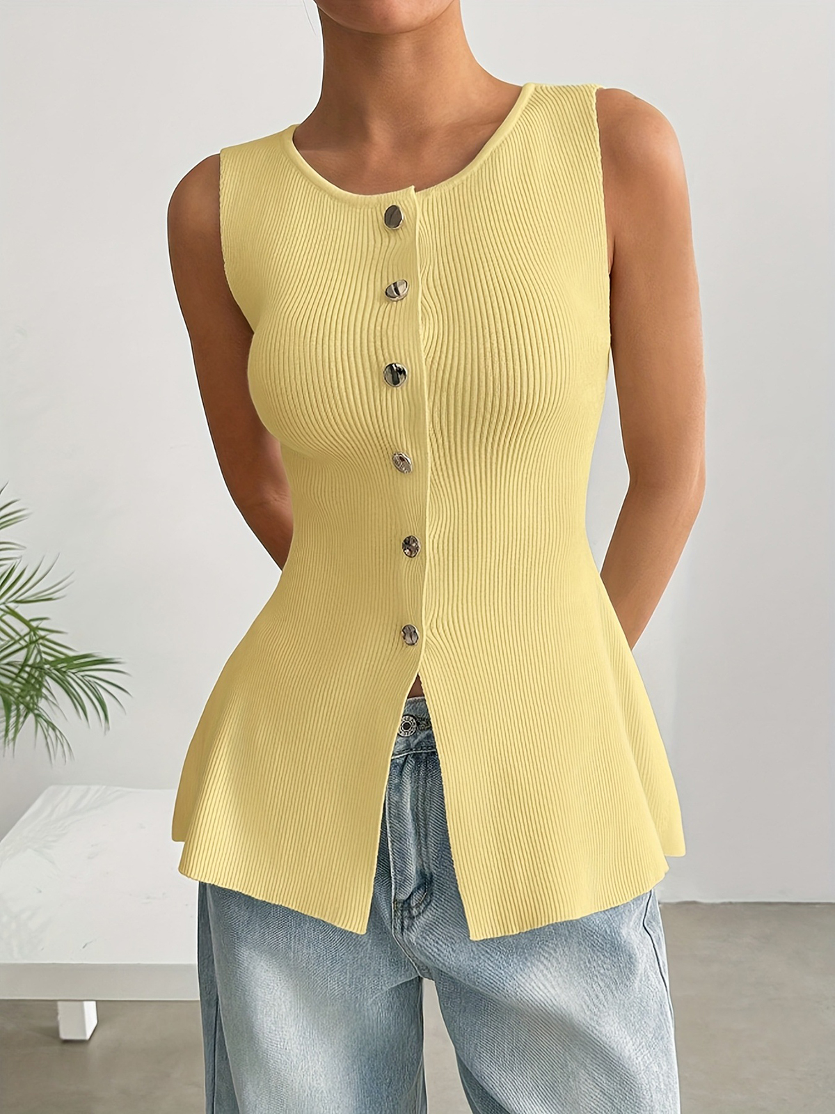Metal Button Knit Vest