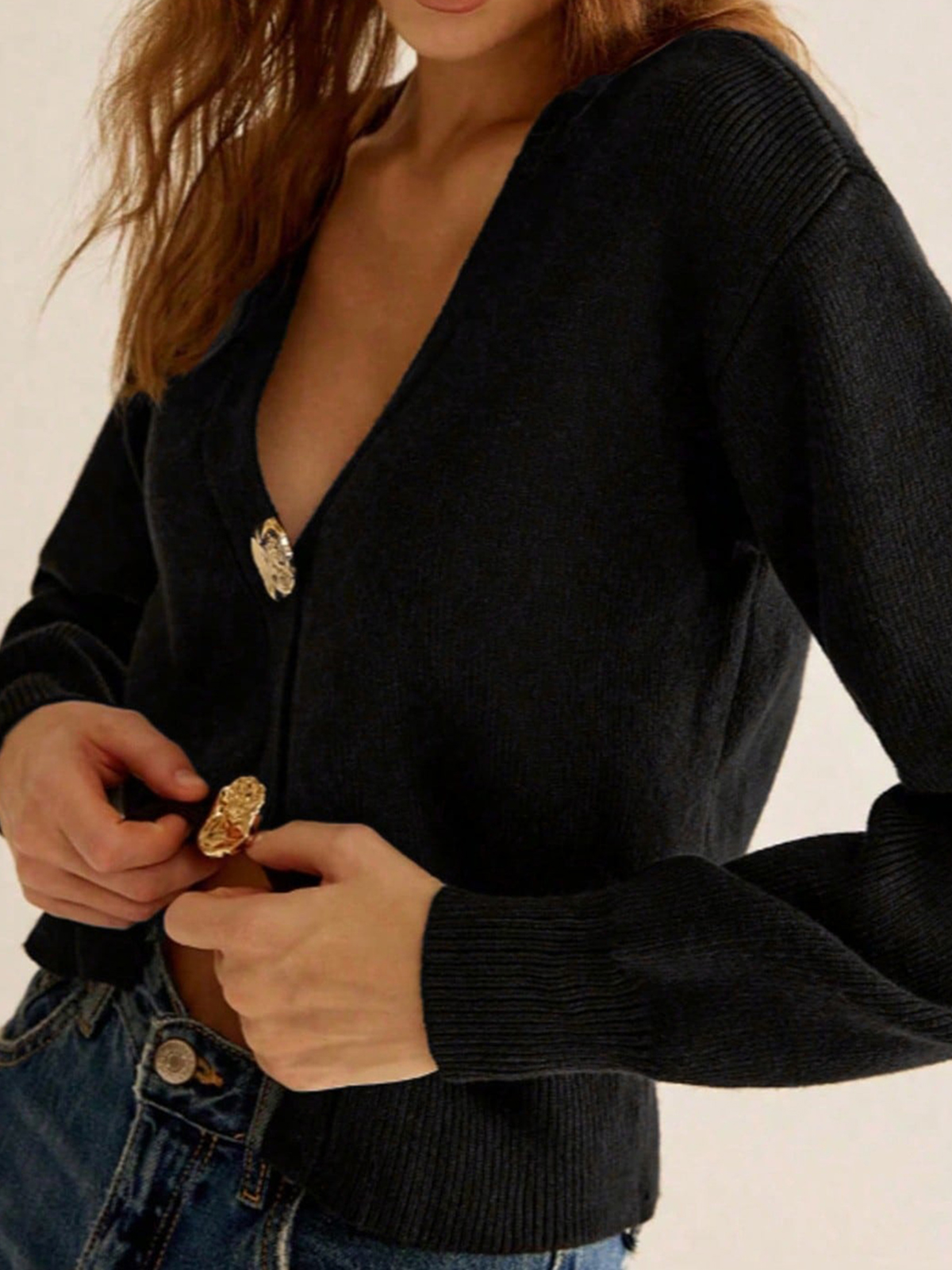 Women's Solid Color Long-Sleeved Button-Down Cardigan