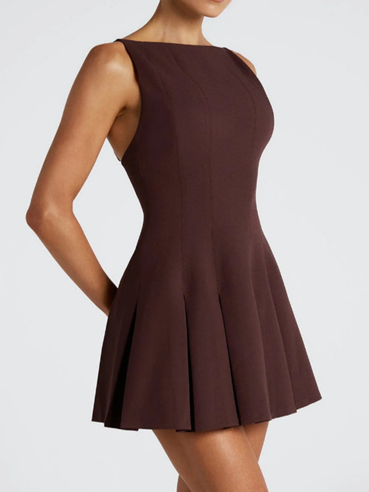 Women's Sleeveless Wide-hem Pleated Waist Mini Dress