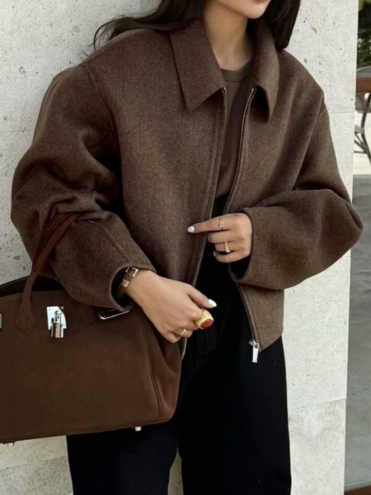 Women's Lapel Long-Sleeved Zipper Jacket