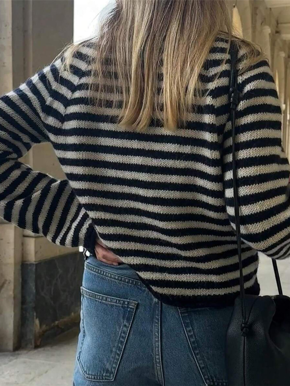 Contrast Stripe Crew Neck Sweater