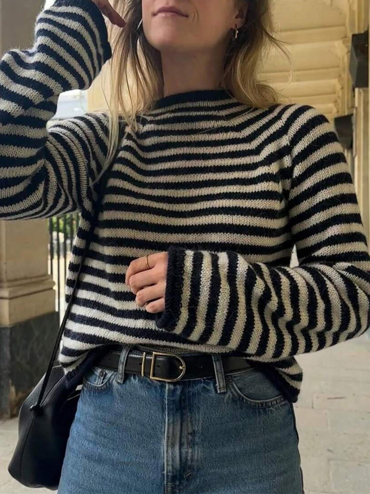 Contrast Stripe Crew Neck Sweater