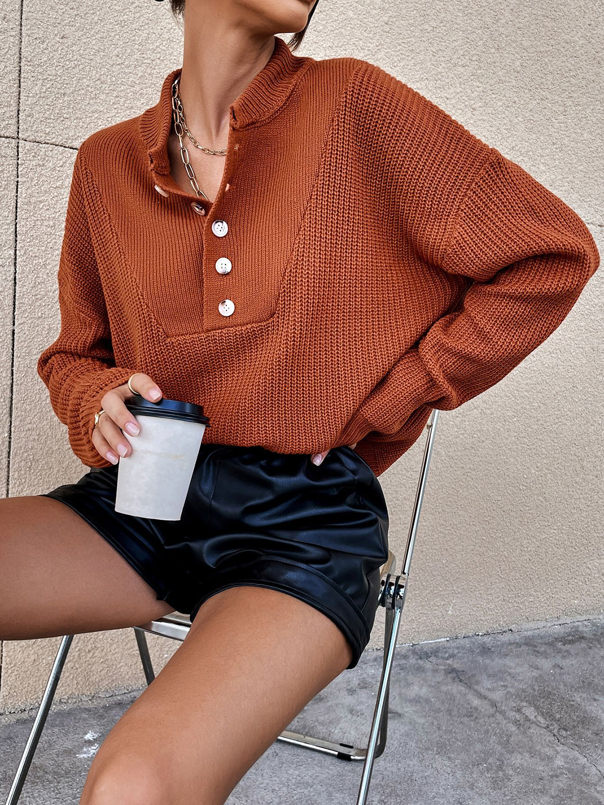 Polo Button Pullover Sweater