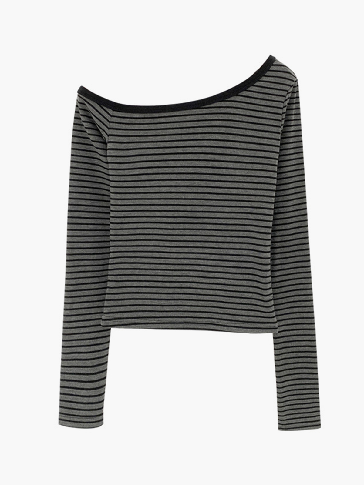 Off-shoulder Striped Long Sleeved T-shirt