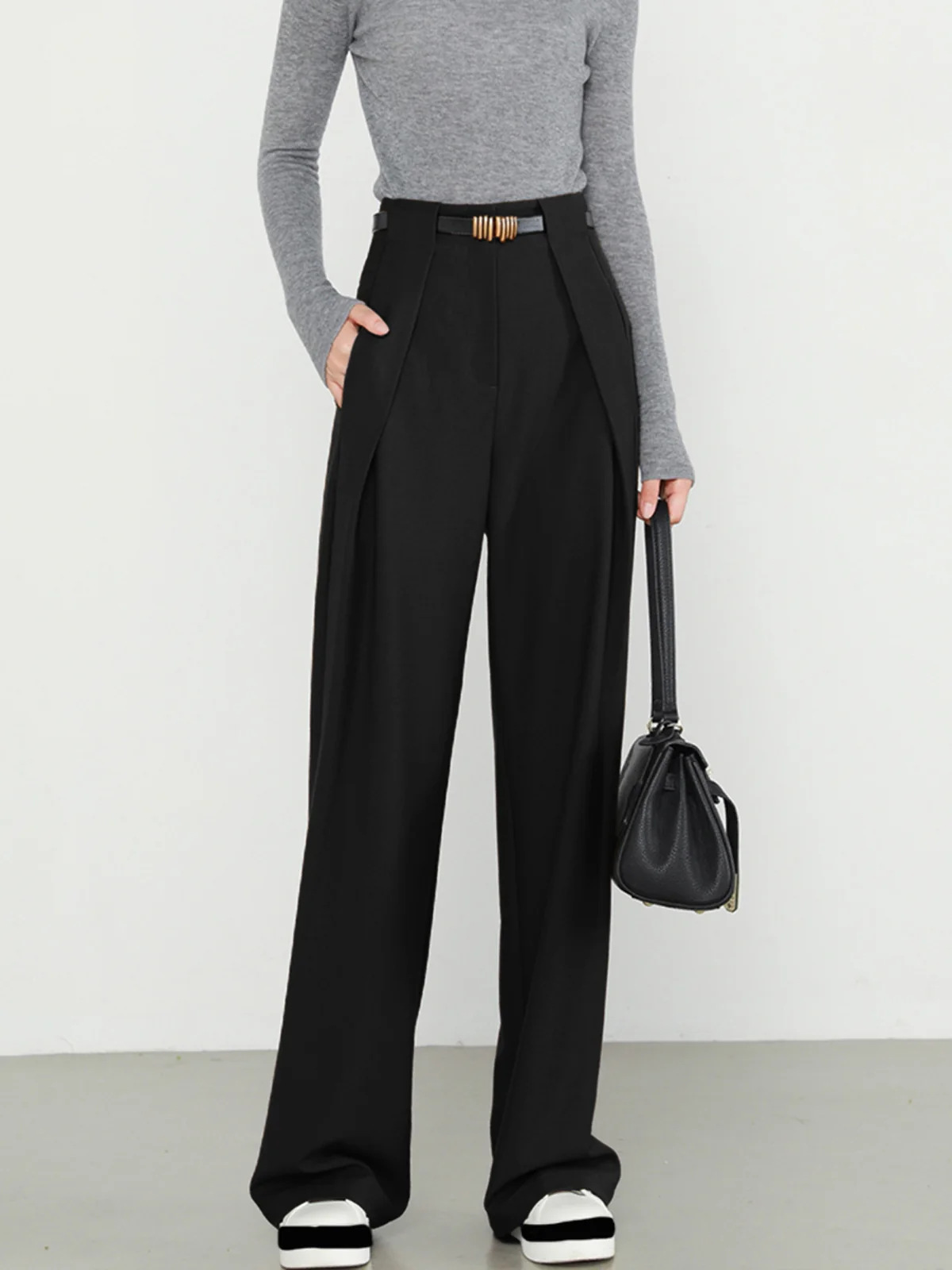 High-waisted loose-fitting wide-leg suit pants
