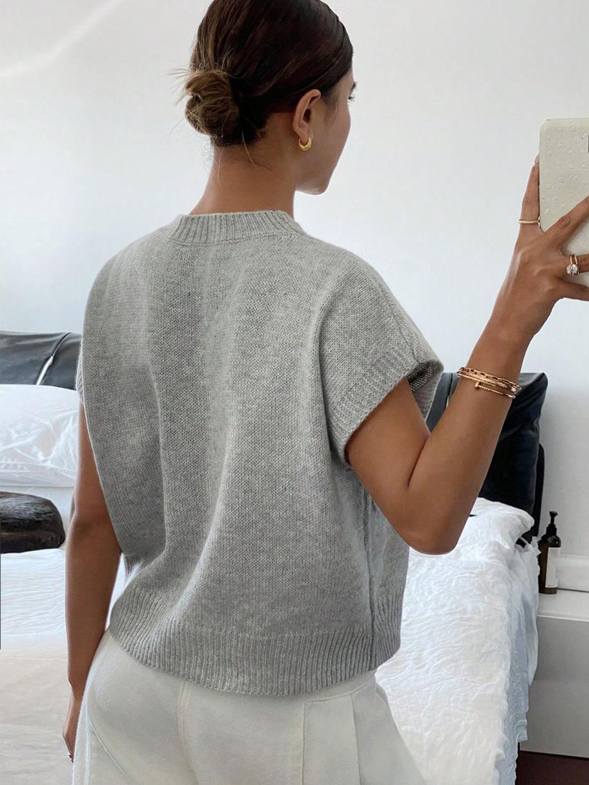 Floral Appliqué Cap-sleeve Sweater