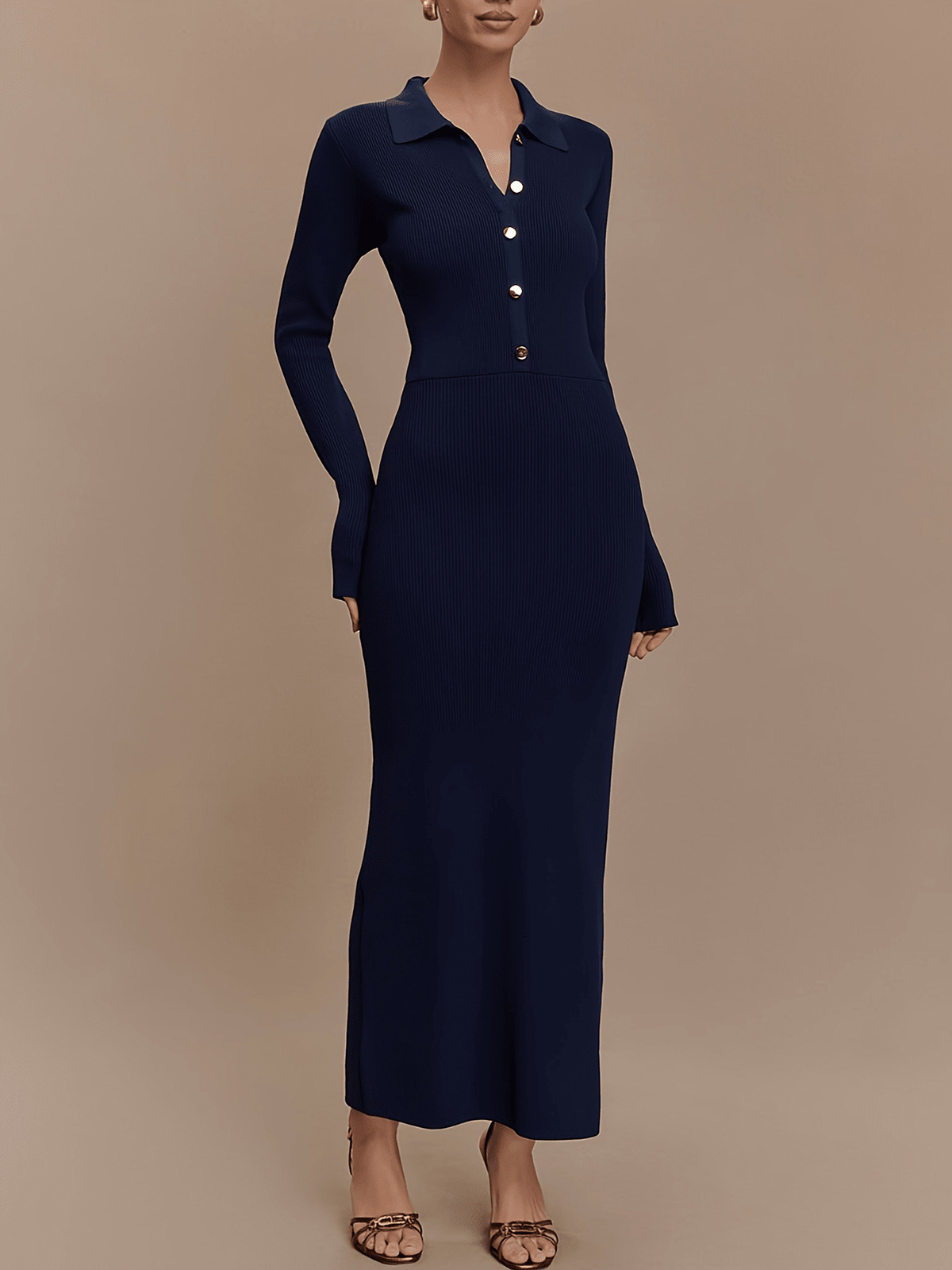 Slim-Fit Buttoned Knitted Dress