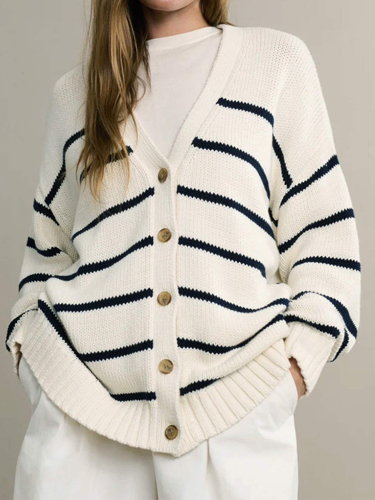 Women's V-neck Striped Cardigan
