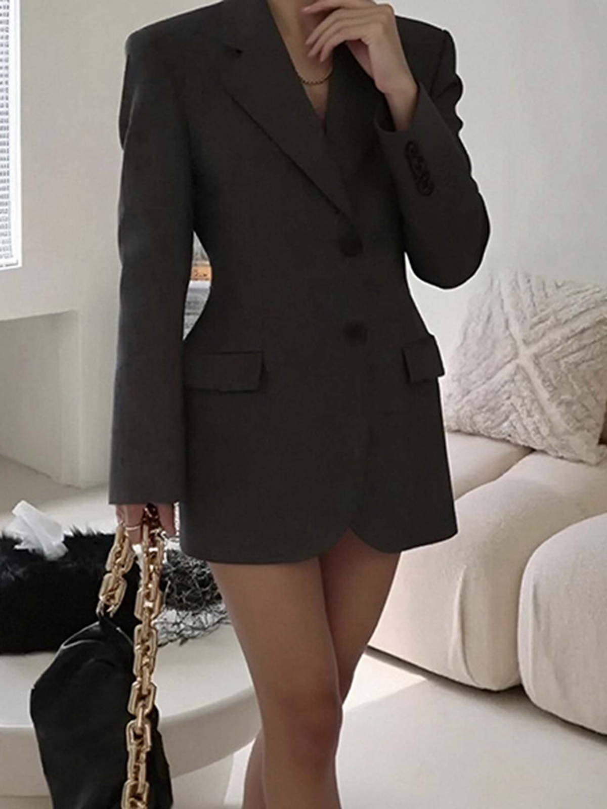 Solid Color Waisted Blazer