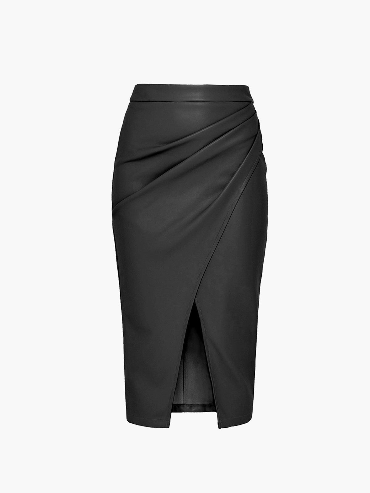 Pleated Slit PU Leather Skirt
