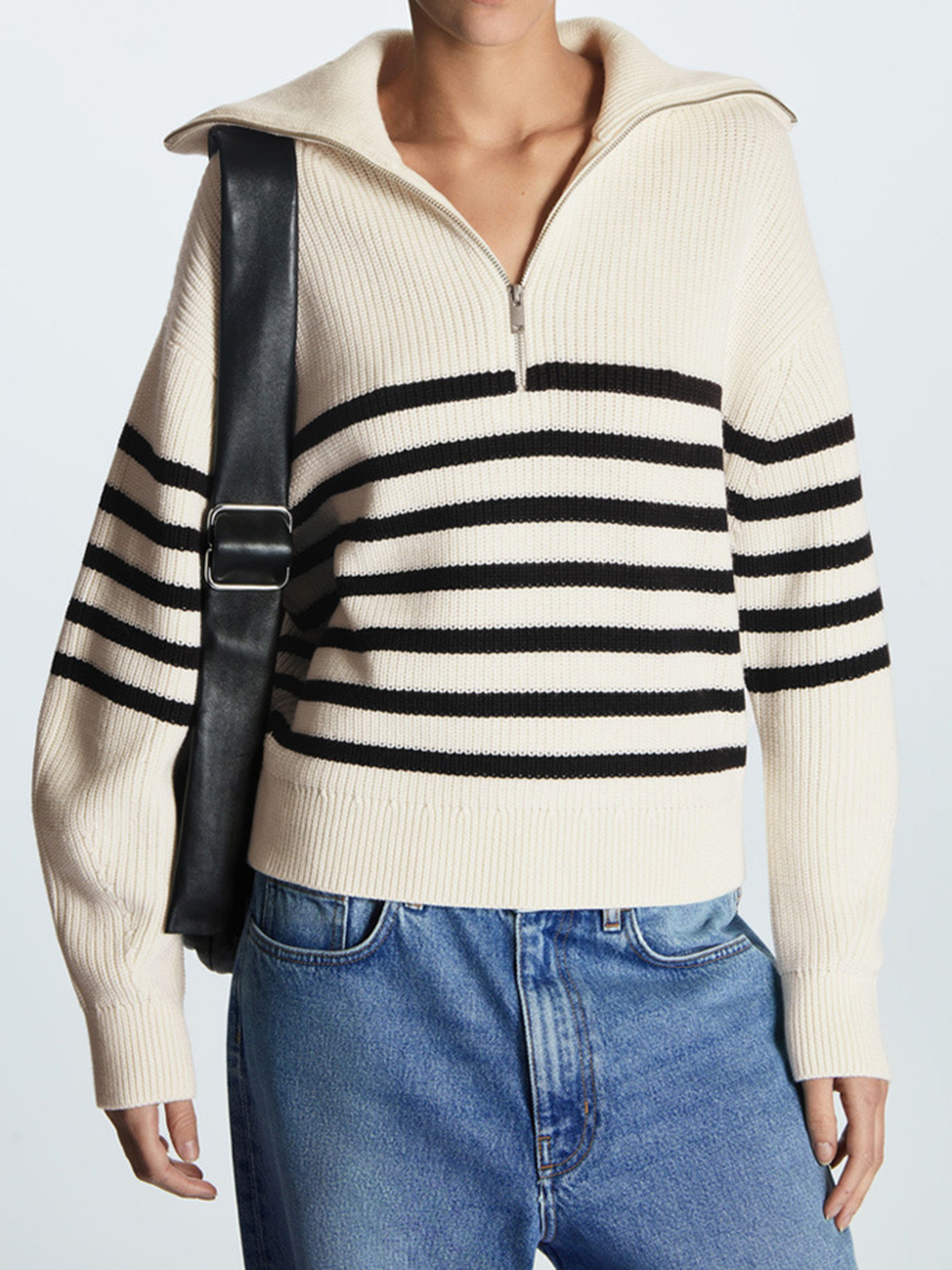 Women's Lapel Striped Pullover Zipper Sweater
