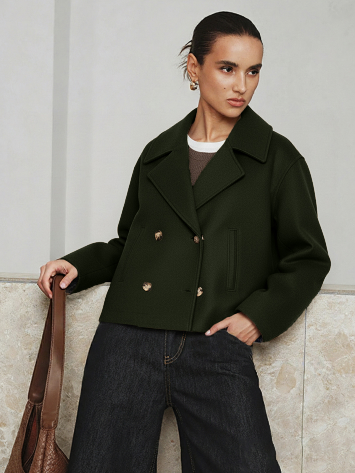 Cropped Double-breasted Lapel Coat