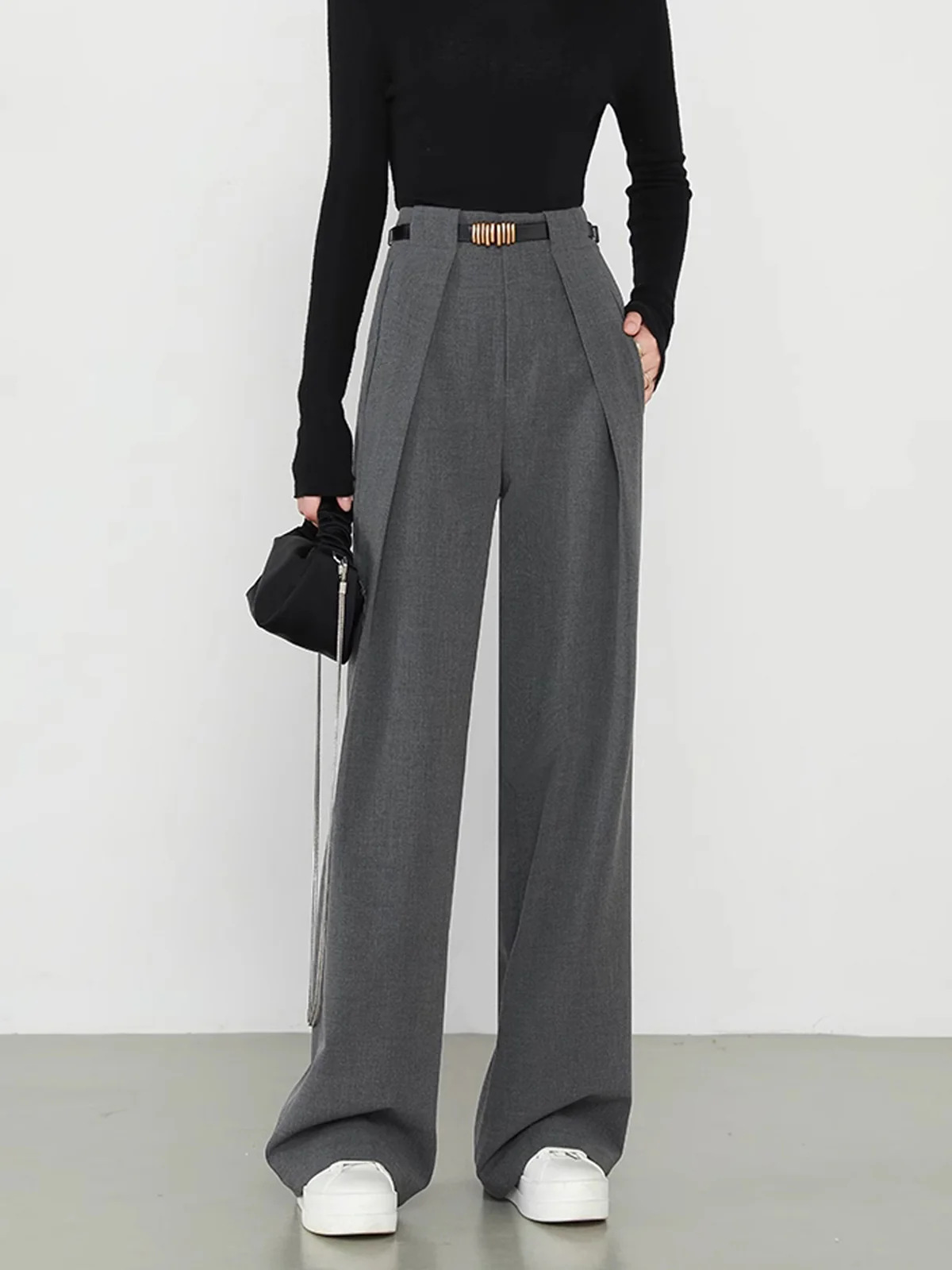 High-waisted loose-fitting wide-leg suit pants