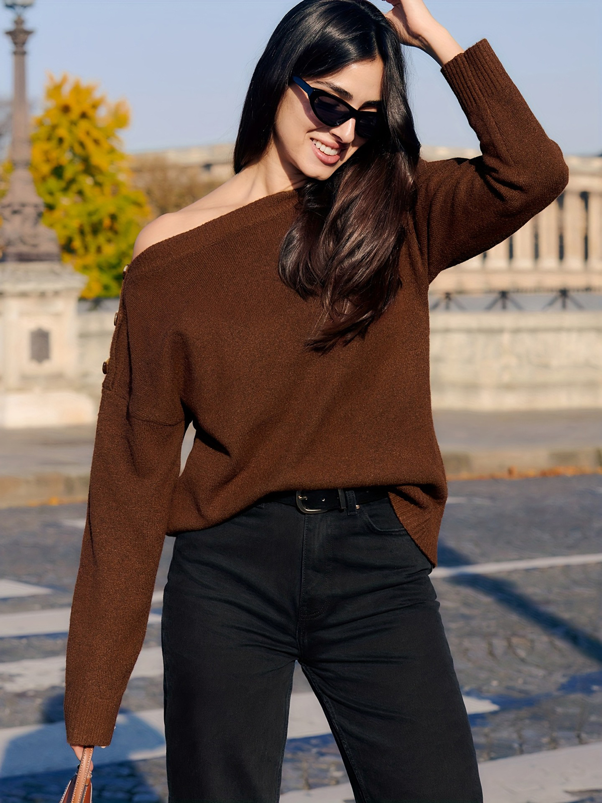 Loose Off-shoulder Long Sleeved Sweater