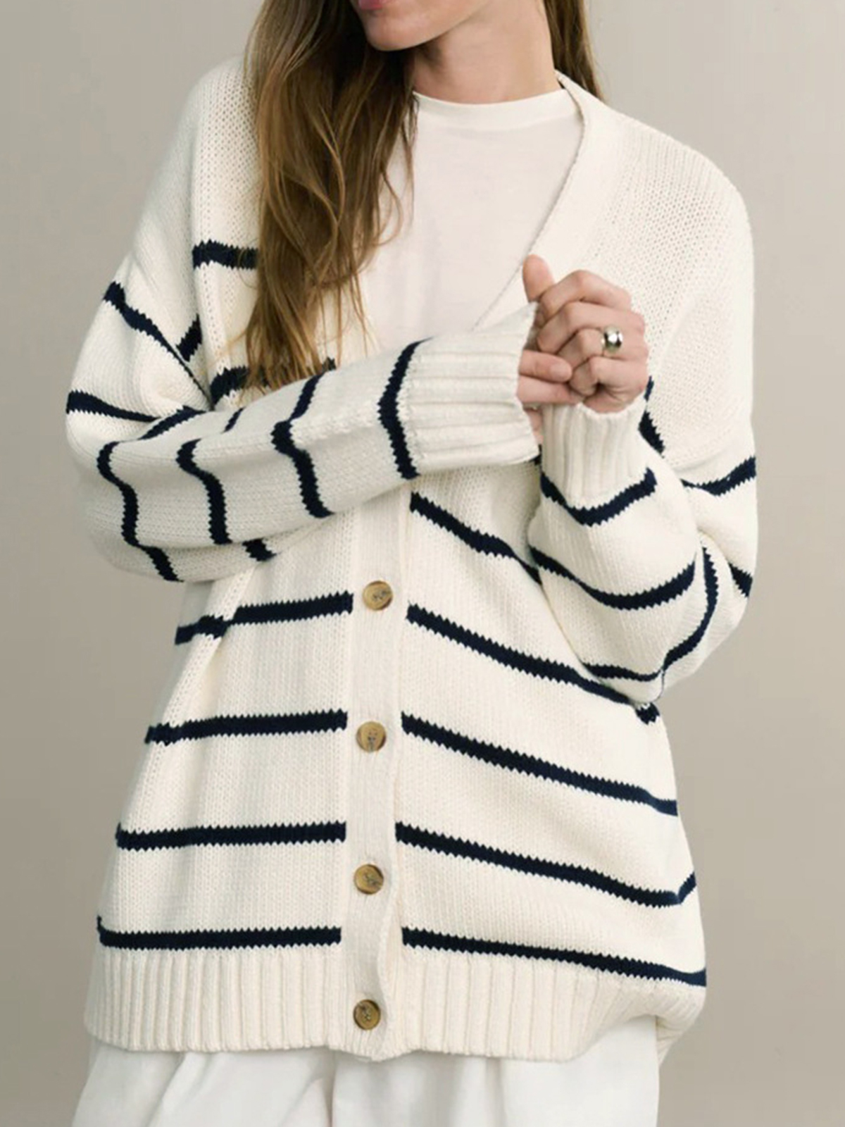 Women's V-neck Striped Cardigan