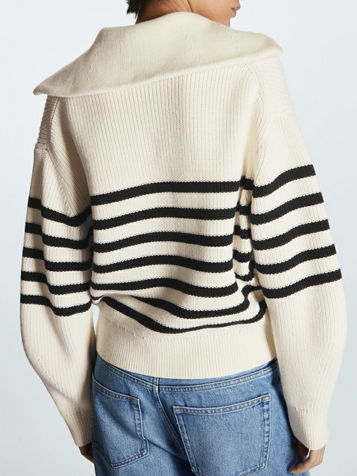 Women's Lapel Striped Pullover Zipper Sweater