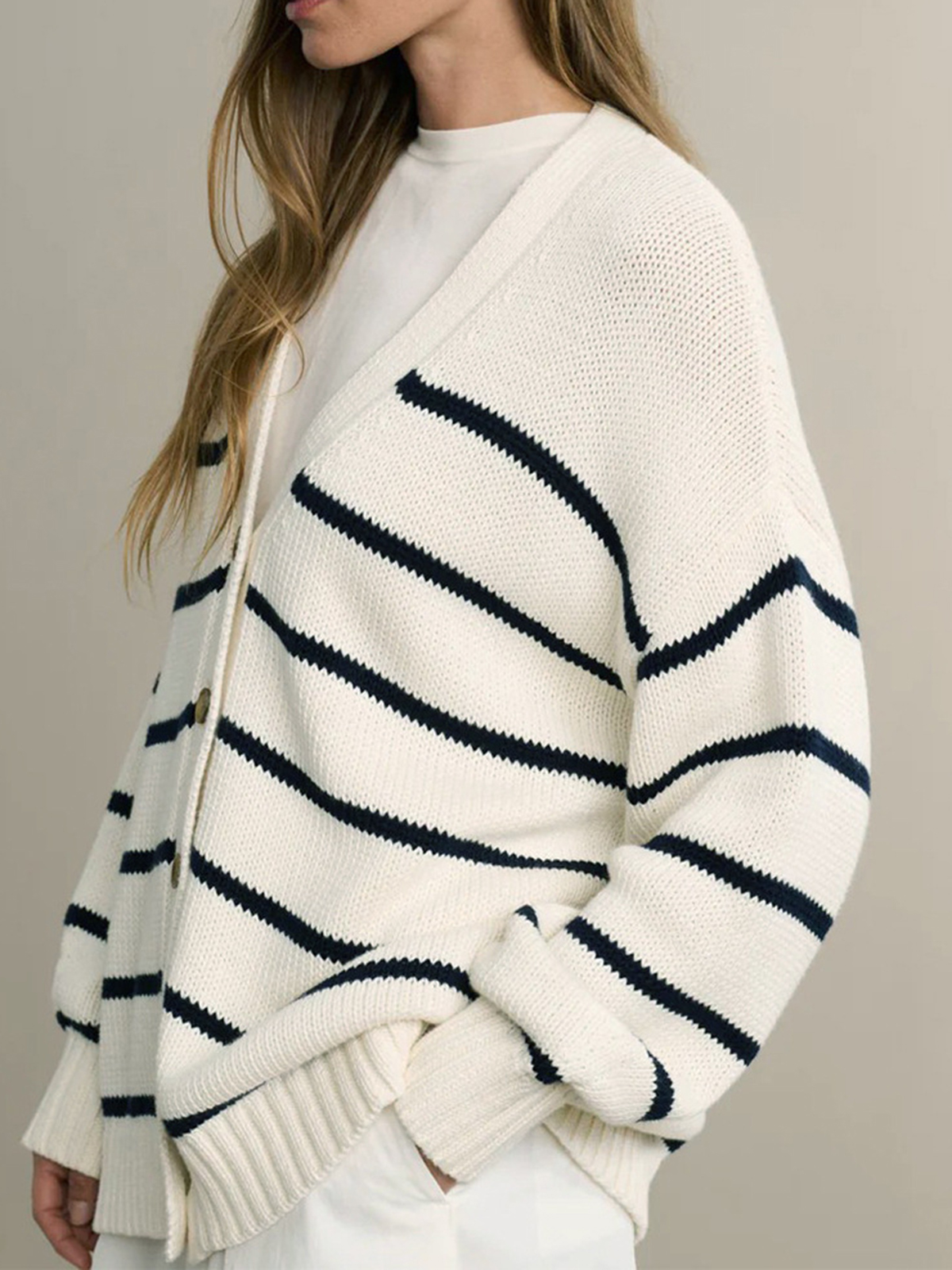 Women's V-neck Striped Cardigan