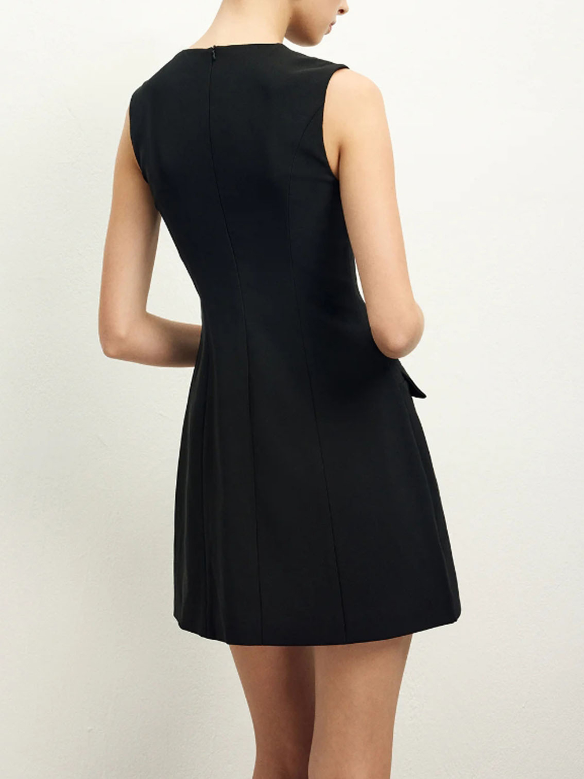 Women's Round Neck Sleeveless Fake Pocket Dress