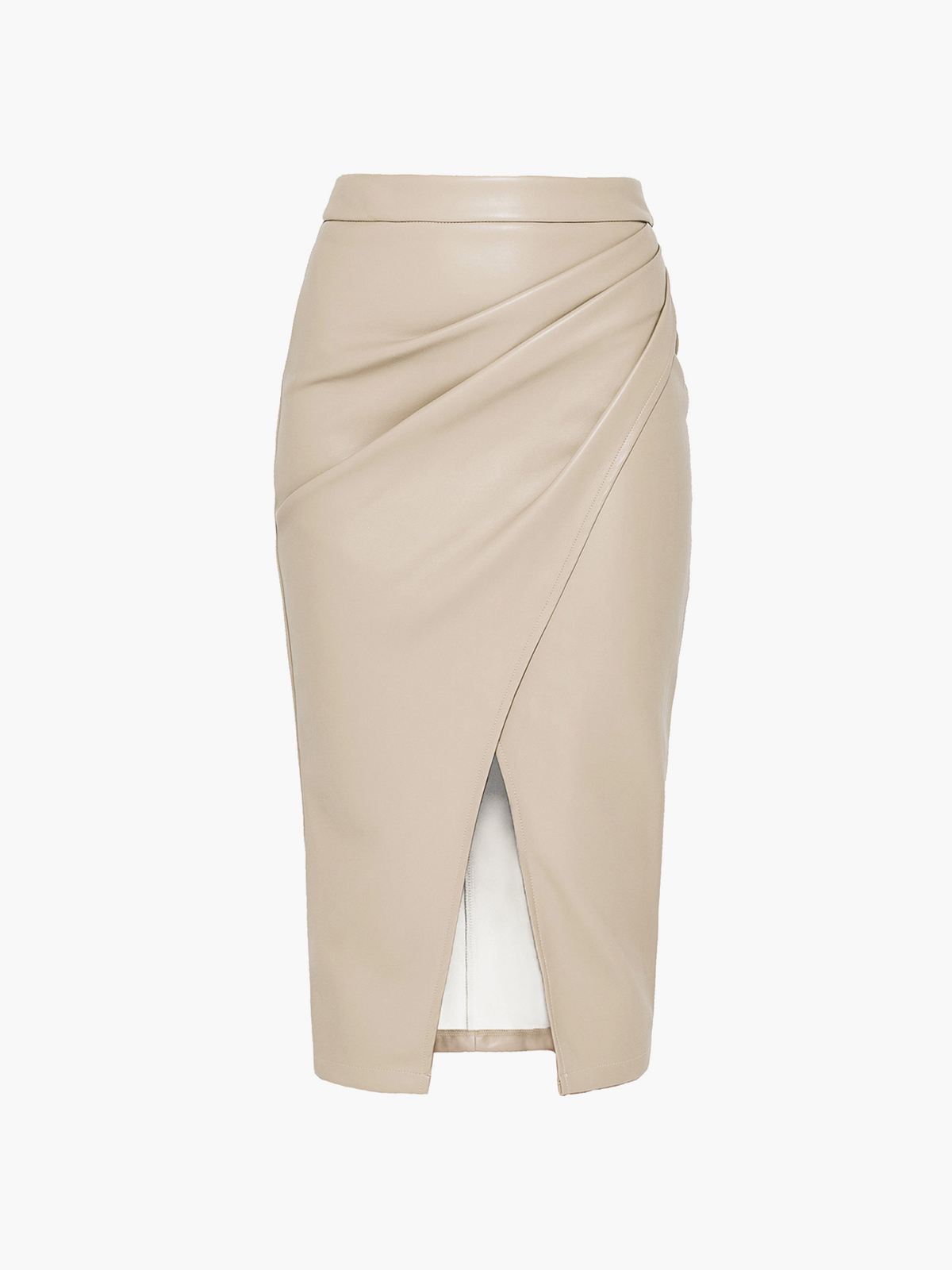 Pleated Slit PU Leather Skirt