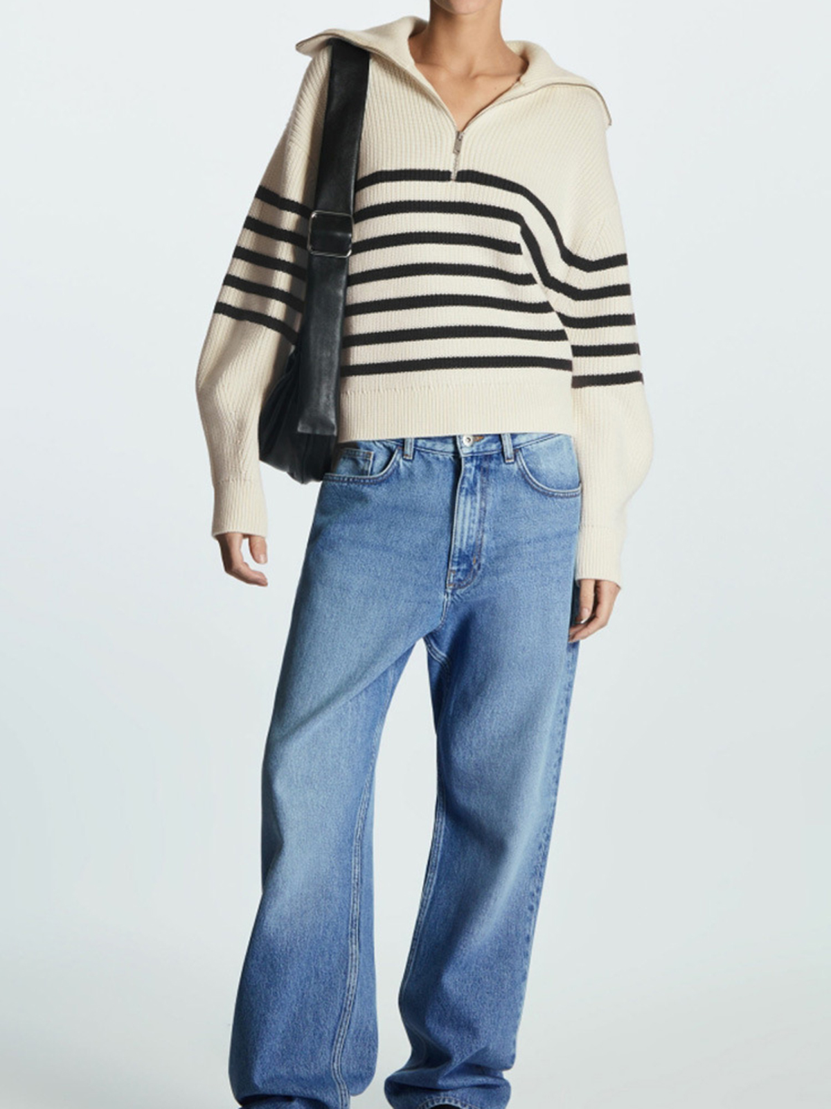 Women's Lapel Striped Pullover Zipper Sweater