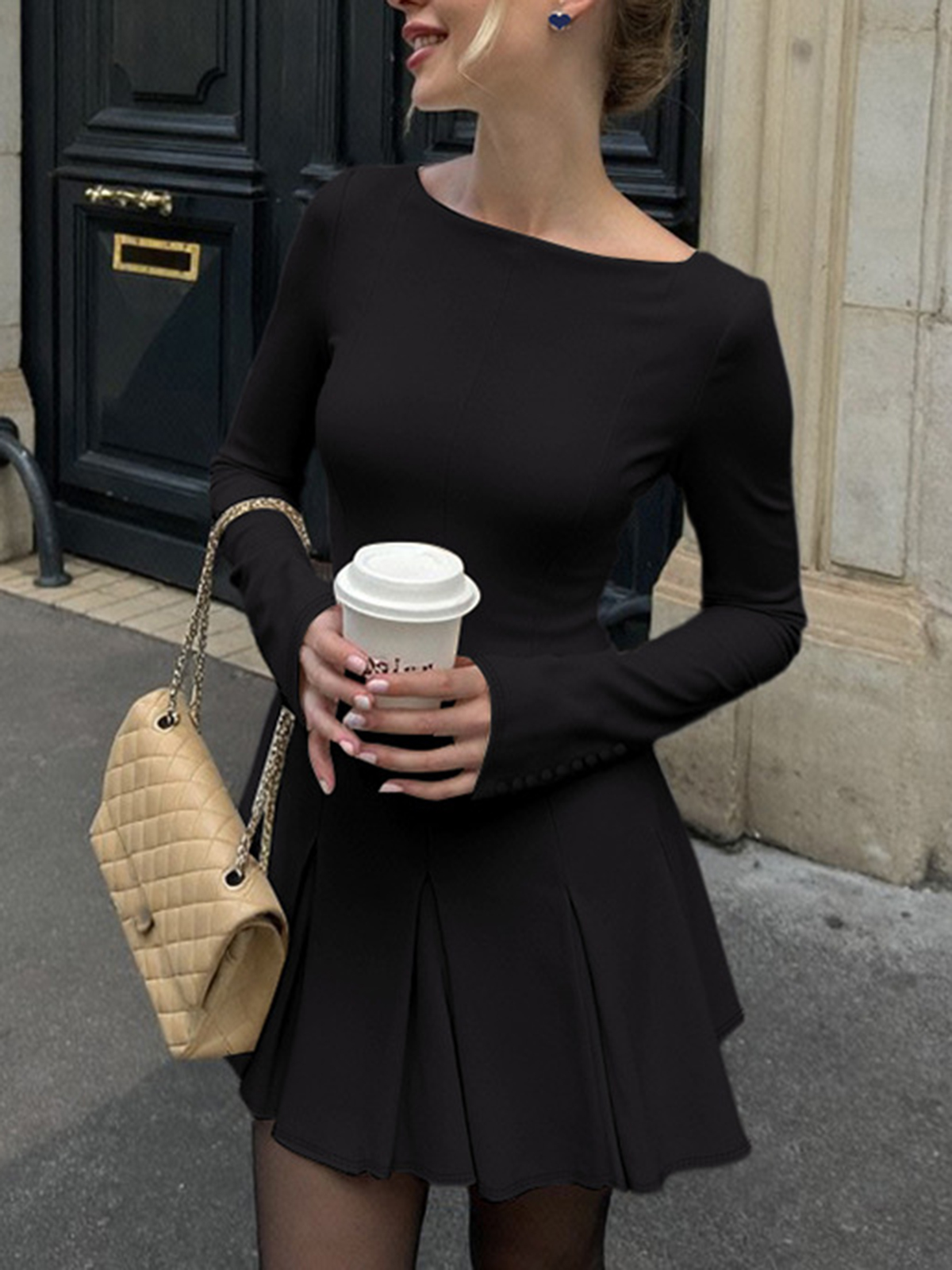 Beaded Pleated Waisted Dress