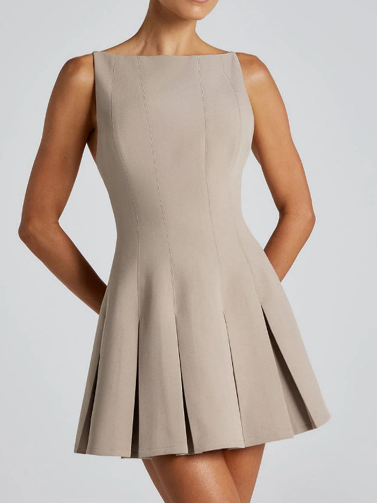 Women's Sleeveless Wide-hem Pleated Waist Mini Dress