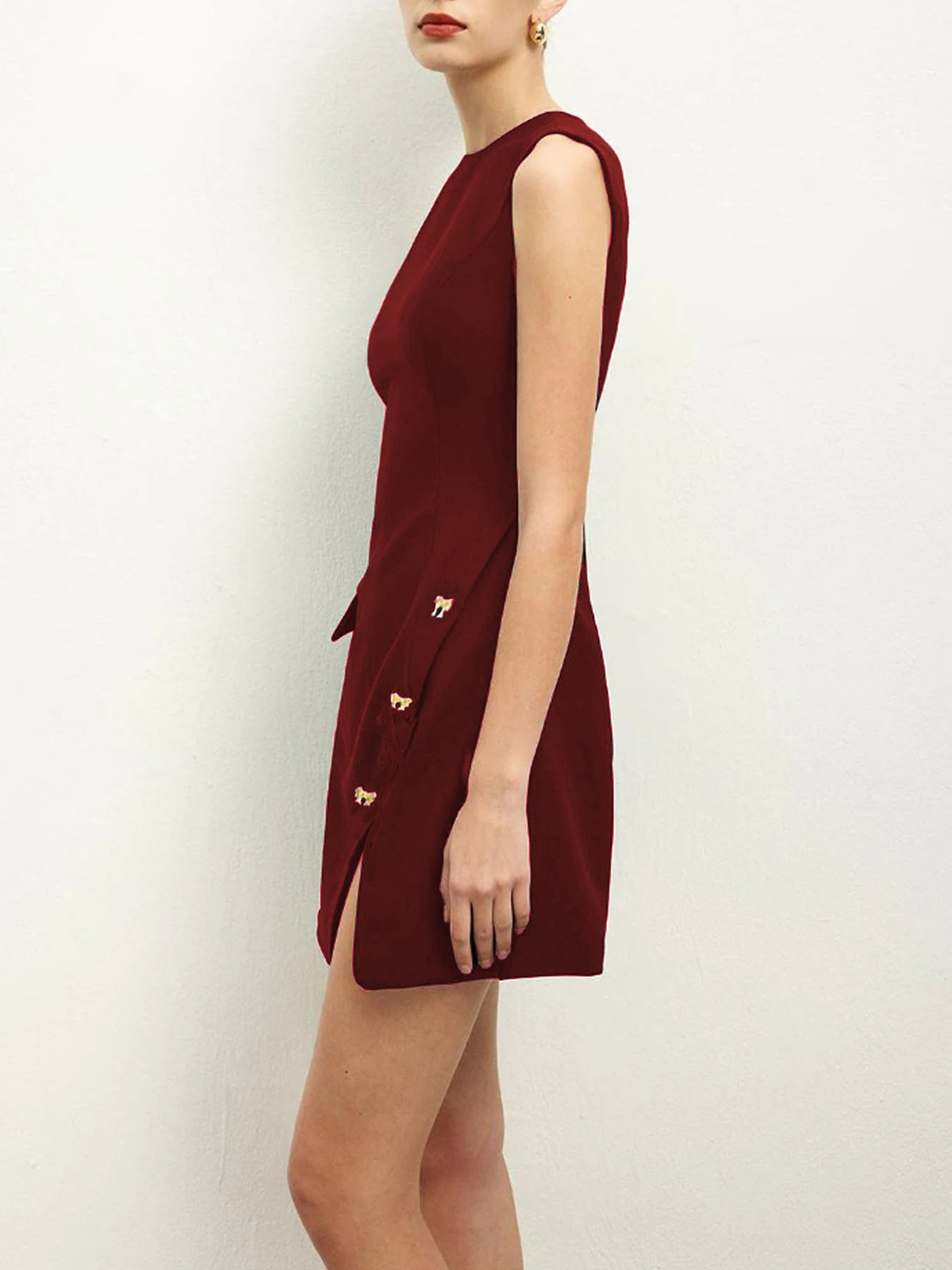 Women's Round Neck Sleeveless Fake Pocket Dress