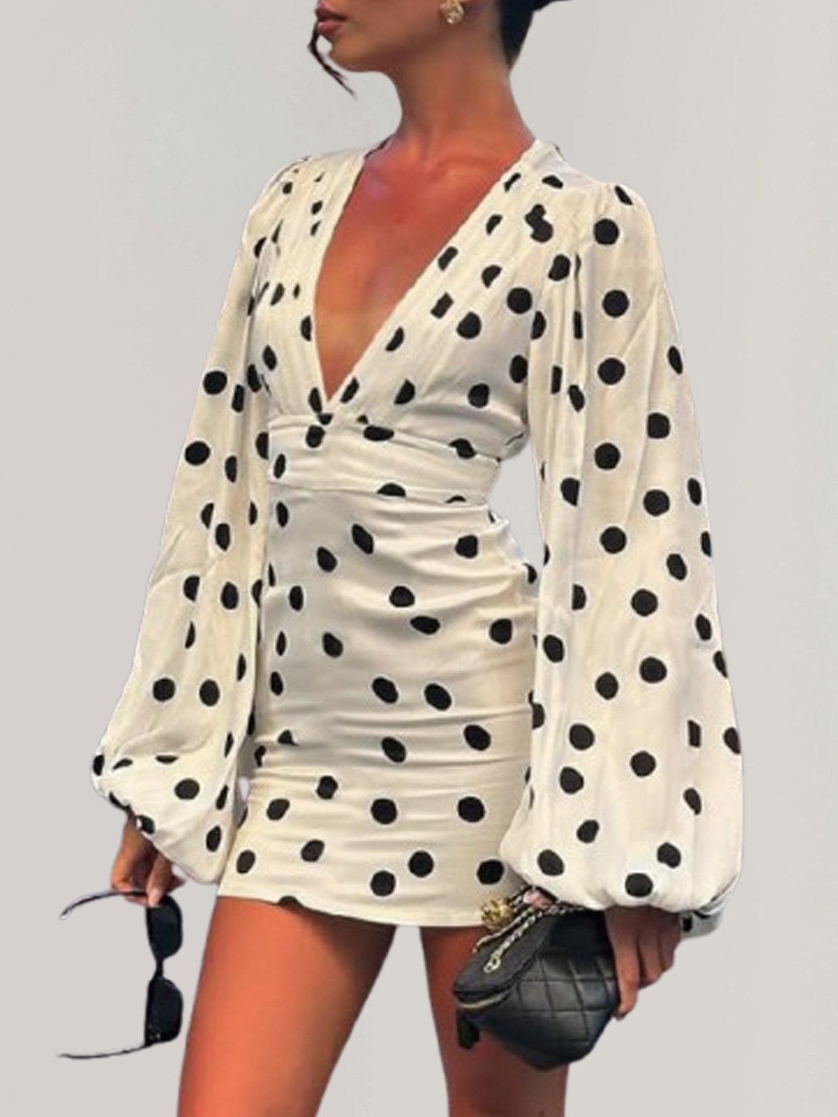 Women's Polka-Dot Trumpet Sleeve Dress